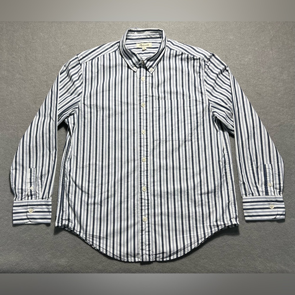Madewell Men’s Striped Dress Shirt Medium Blue White Long Sleeve Cotton